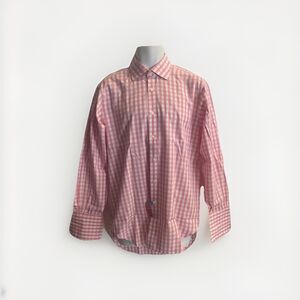 T. M. Lewin Mens Regular Fit Lewin 100 Dress Shirt 15.5 33 Pink White Plaid